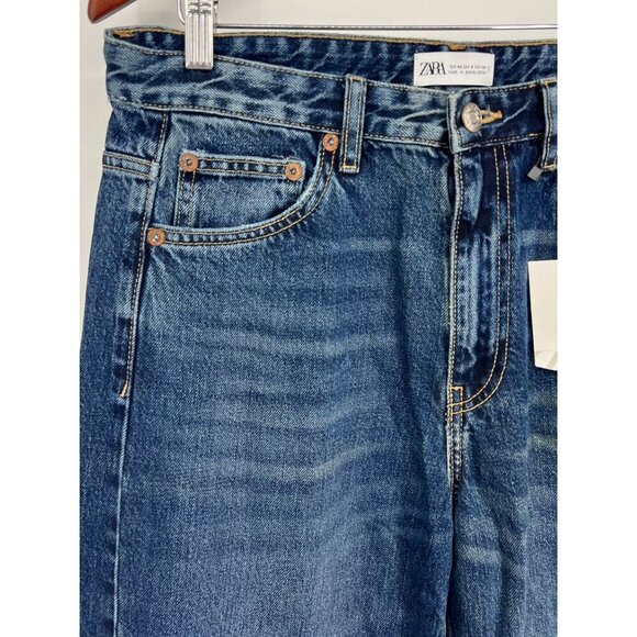 Zara Womens Mid-Rise Full Length Wide Shifted Denim Jeans Size 8 Dark Wash New - Picture 3 of 9